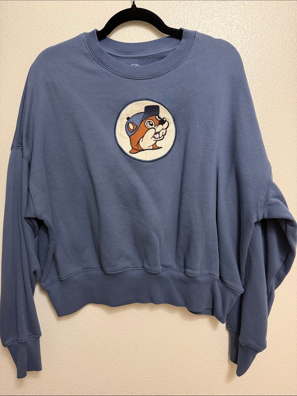 Relaxed Blue Crewneck Sweatshirt with Cartoon Patch
